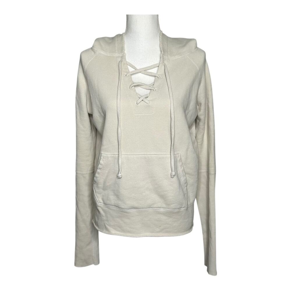 Nili Lotan Fletcher Lace Up Hoodie in Eggshell Size XS